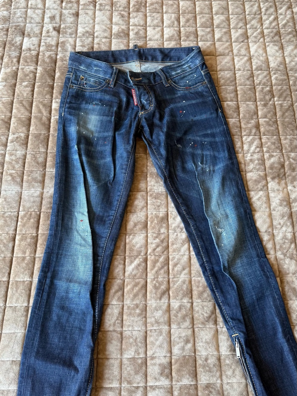 DSQUARED2 Dark Blue Skinny Jeans with Paint-Splatter Detail